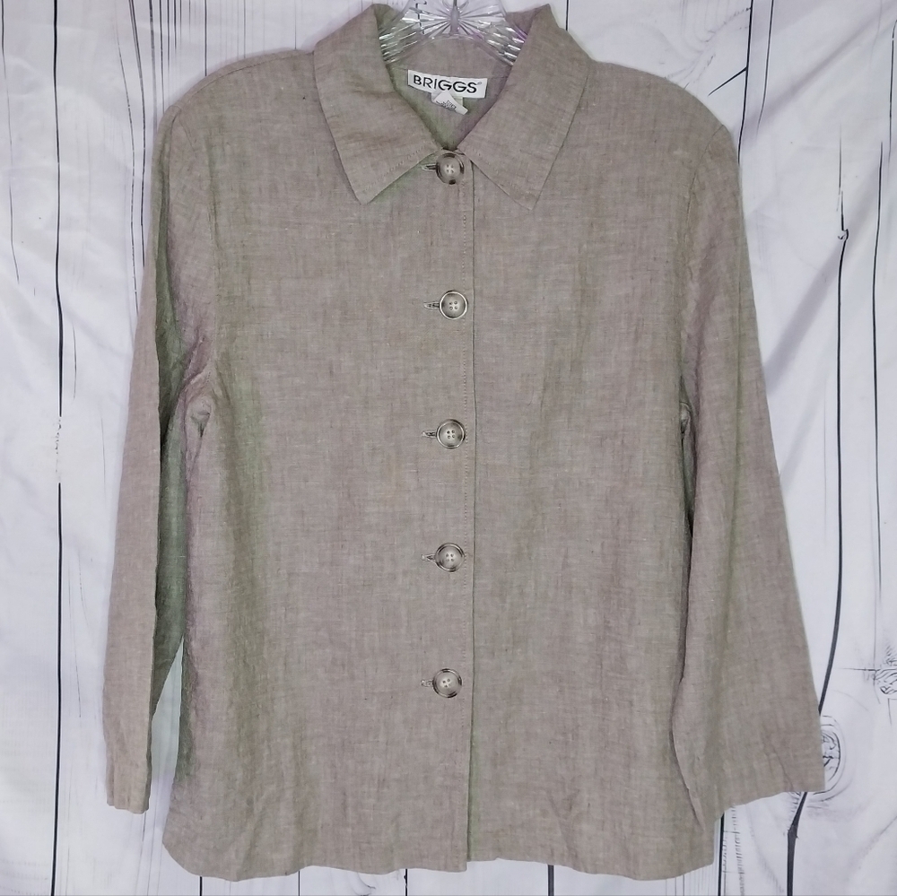 Briggs Button Down Neutral Boho Linen Blend Fisherman Capsule 3/4 Sleeve Top